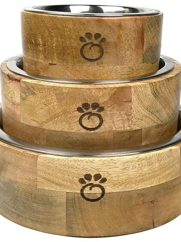 MANGO WOOD DOG & CAT FEEDER