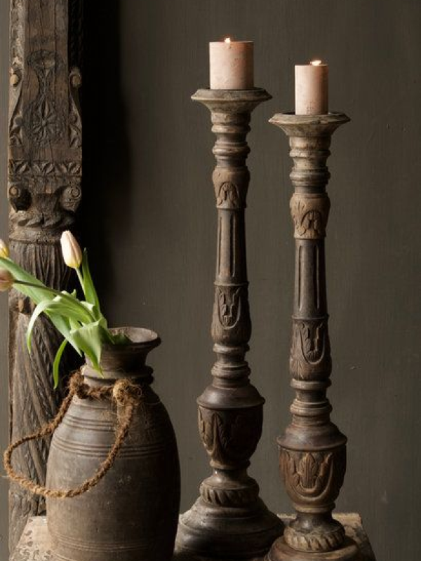 Hand Carved Wood Candle Holders